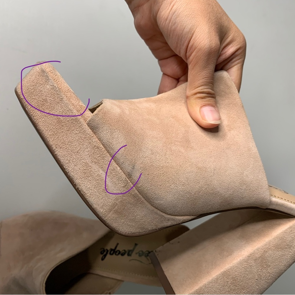 Free People 38 US 8 Margo Suede Mules Sand Square Platform Chunky Open Toe - Picture 9 of 11